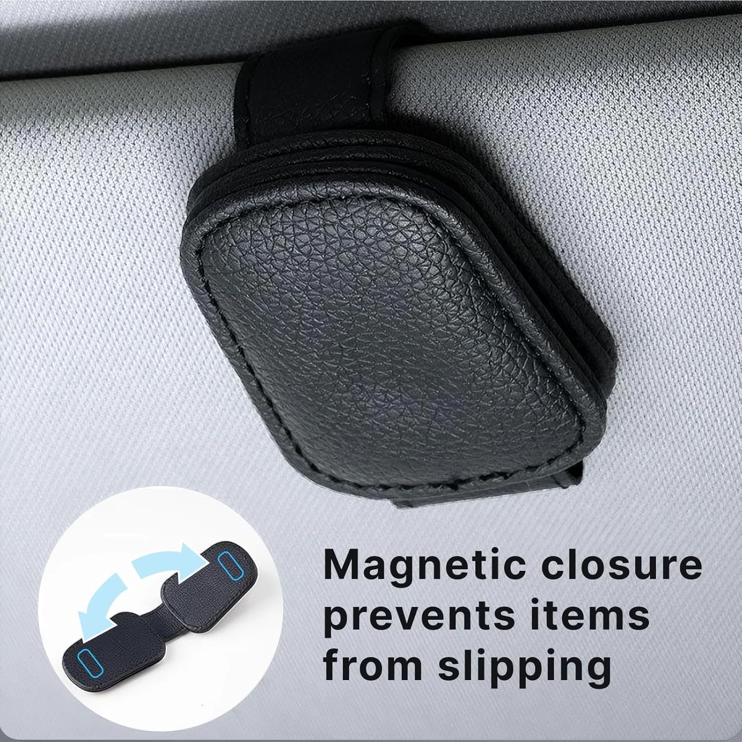 2 Pack Genuine Leather Sunglass Holders for Car Sun Visor, Premium Uv-Resistant Glasses Clip Accessory with Quick-Release Clip for Cars, Suvs, Trucks, Anti-Slip Eyewear Organizer (Black) image number 3