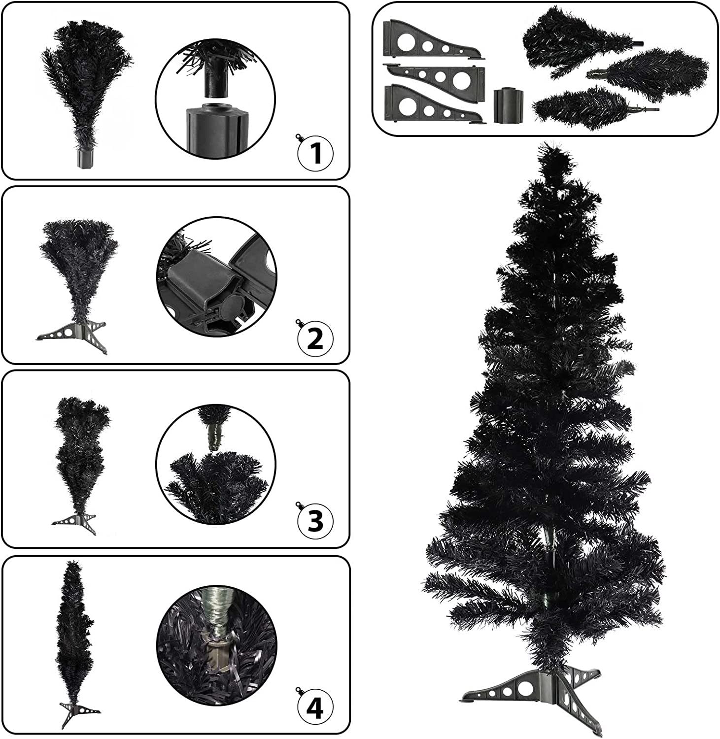 3Ft Christmas Tree Artificial with Plastic Stand Home Office Christmas Holiday Decoration, White - Green image number 5