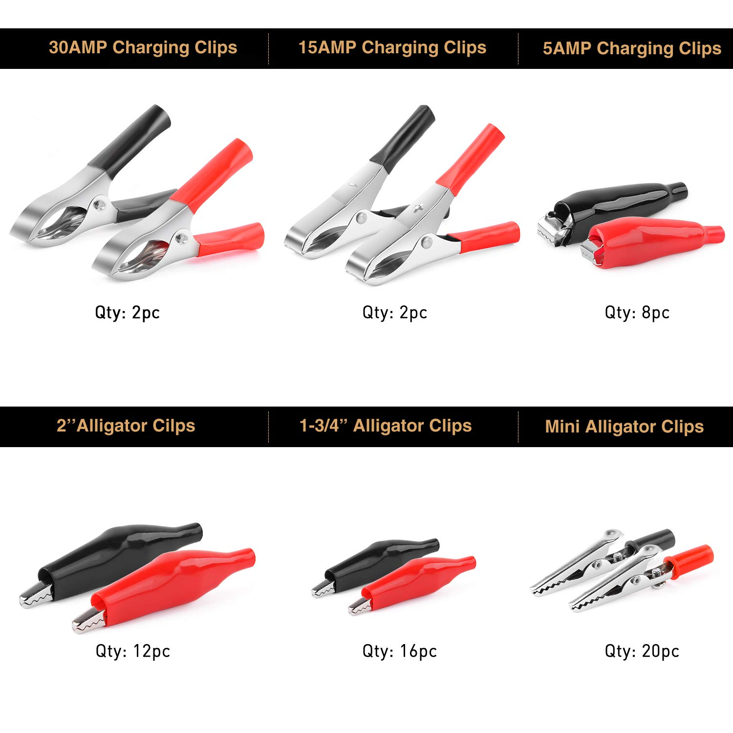 Nilight - 50052R 60Pcs Metal Alligator Clip Clamp Assortment Test Lead Electrical Battery Clamp Connector Alligator Connector Electrical Assortment Charging Clip image number 5