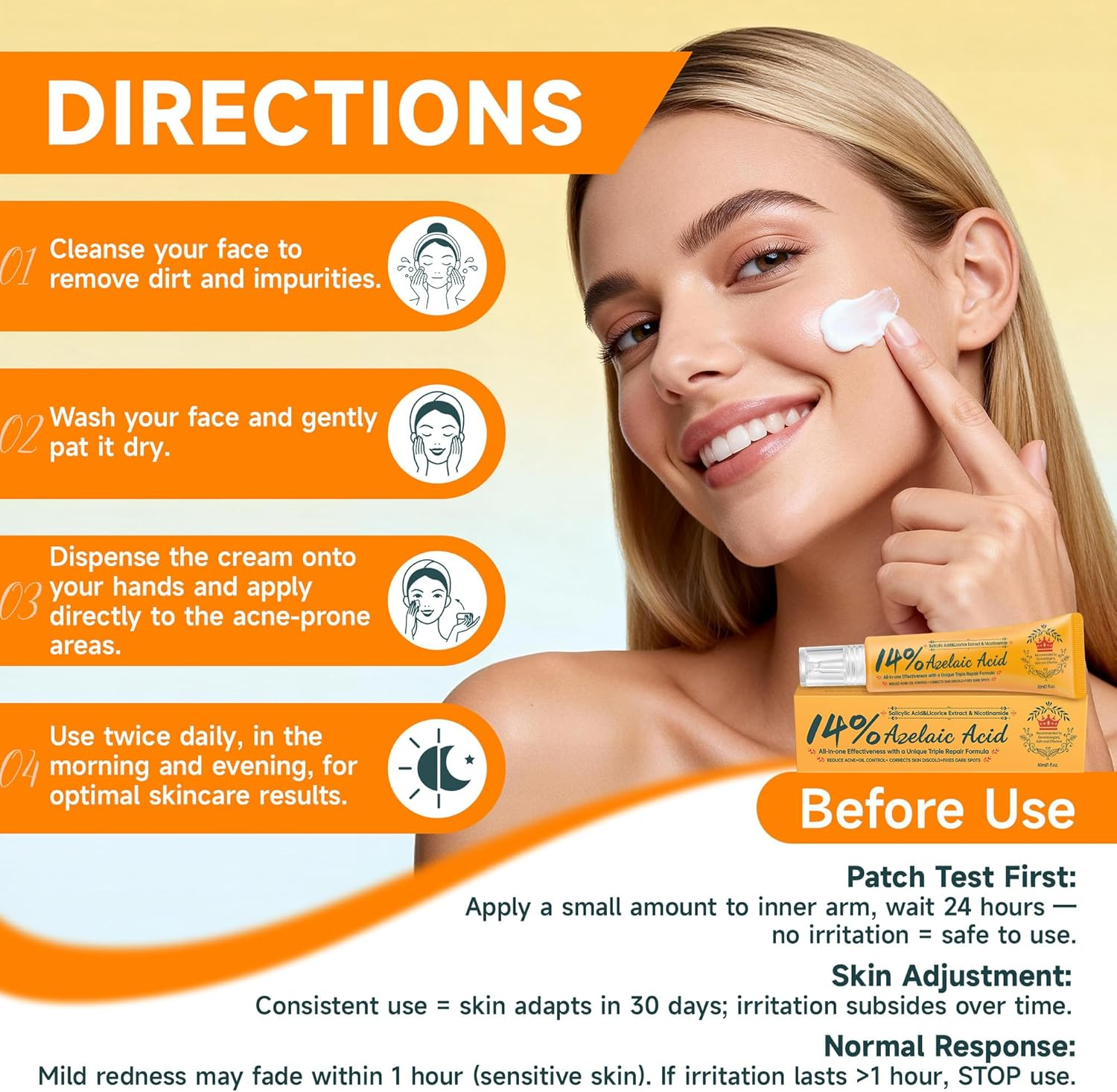 Azelaic Acid 14% Serum for Face, Azelaic Acid Cream with Niacinamide & Salicylic Acid, Balances Oil and Hydration,Improves Skin Clarity,Strengthens Skin Barrier,60Ml,2Pcs image number 3