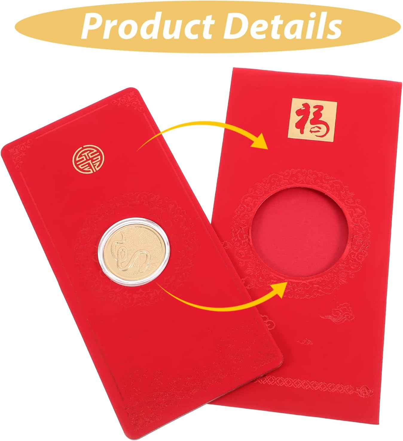 KALLORY Chinese New Year Red Envelopes 2025, 3Pcs Year of the Snake Hong Bao Spring Festival Money Red Pocket Lucky Packet Cash Envelopes for Birthday Wedding