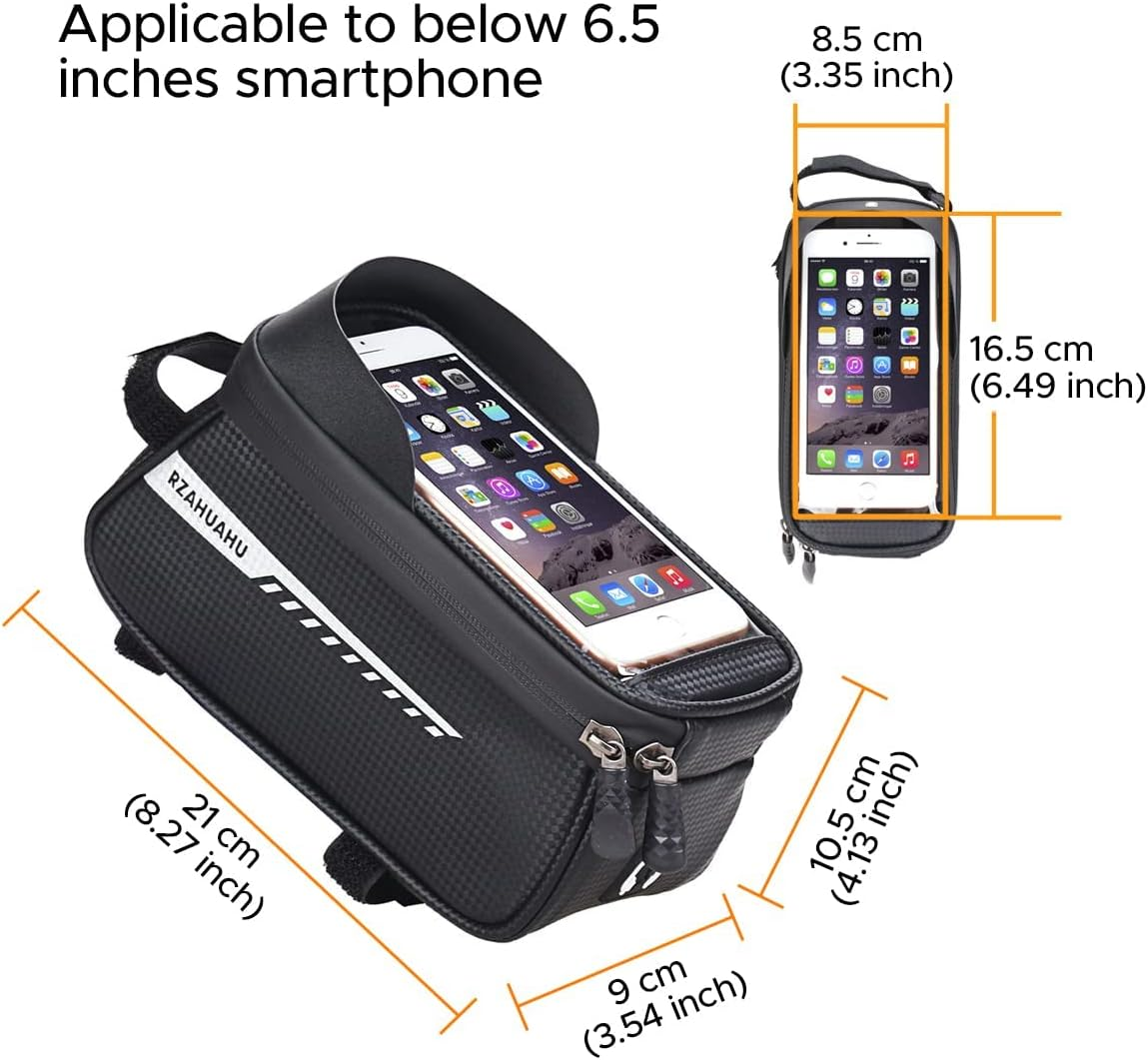 Waterproof Bike Phone Holder Mountain Bicycle Handlebar Pouch - Cycling Storage Bag with TPU Touch-Screen Sun-Visor Rain Cover for Phones under 6.5&rdquo;