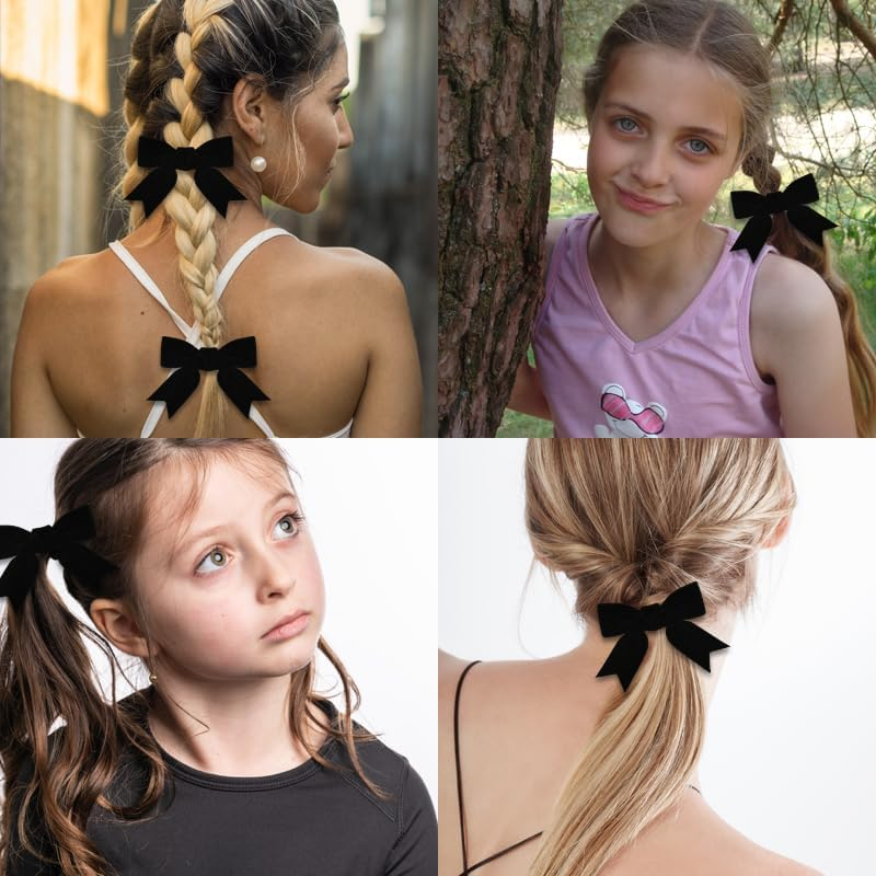 Black Bows for Hair Velvet Bow Hair Clips for Teen Girls Ribbon Hair Bow Barrettes Black Velvet Bowknot Hair Accessories for Toddlers Hairpins Handmade Alligator Clip Christmas Xmas Gifts - Green image number 4