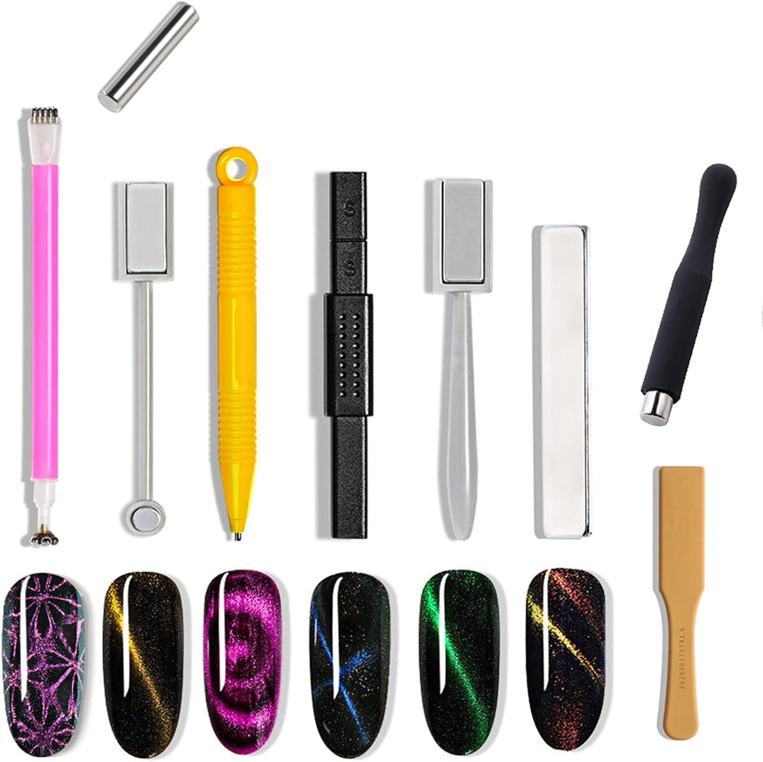 JERCLITY 7 Pieces Cat Eye Magnet for Nails Double-Head Nail Magnetic Stick Multi-Function Magnet Board Square Thickened Cat Eye Strong Magnet Plate Nail Magnet Tool Set for Cat Eye Gel Polish Nail Art