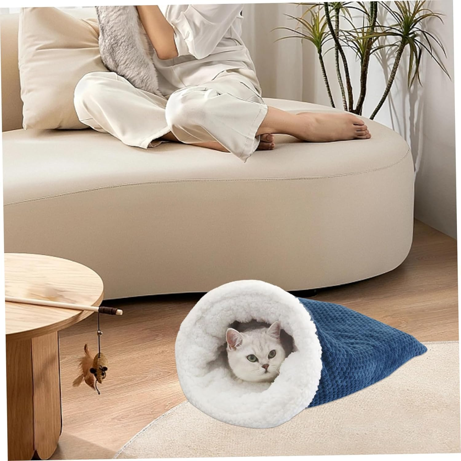 Cat Sleeping Bag Soft Plush Large Cat Sack Cat Bed Cave Self Warm Cat Bed for Winter Cosy Cat Bed Cave 360&deg; Wrap Comfort.Able Pet Snuggle Sack for Cats up to 6 Kg image number 6