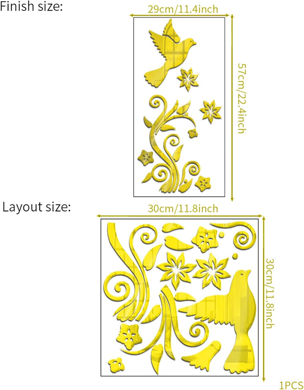 WUMUZAI Pigeon Flower 3D Acrylic Mirror Wall Stickers, Flying Bird Mirror Wall Decals Peel and Stick, Self Adhesive Wall Art Modern Home Decor for Living Room Sofa Backdrop Decoration (Silver) image number 4