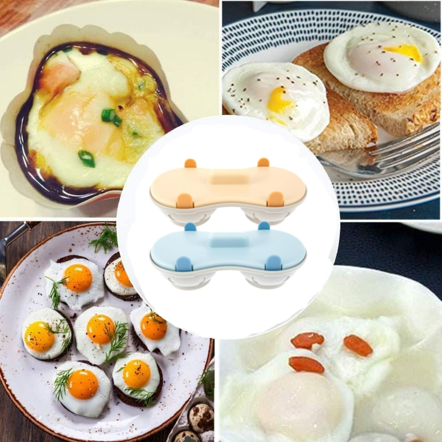 Egg Poacher Microwavable, Microwave Egg Cooker, Breakfast Double Row Egg Cooker, Heat Resistant Egg Maker Poached Egg Steamer Kitchen Gadget (Orange+Blue) image number 1