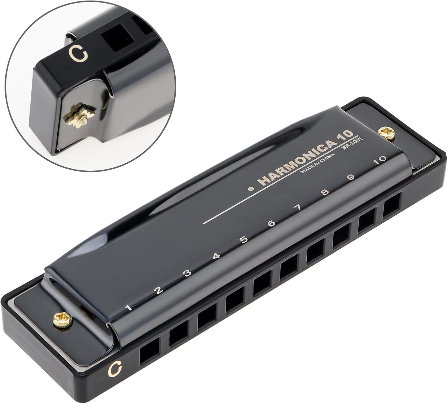 Origlam Blues Harmonica Harp Mouth Organ, 10 Holes C Button Harmonica for Beginners Friends Adults