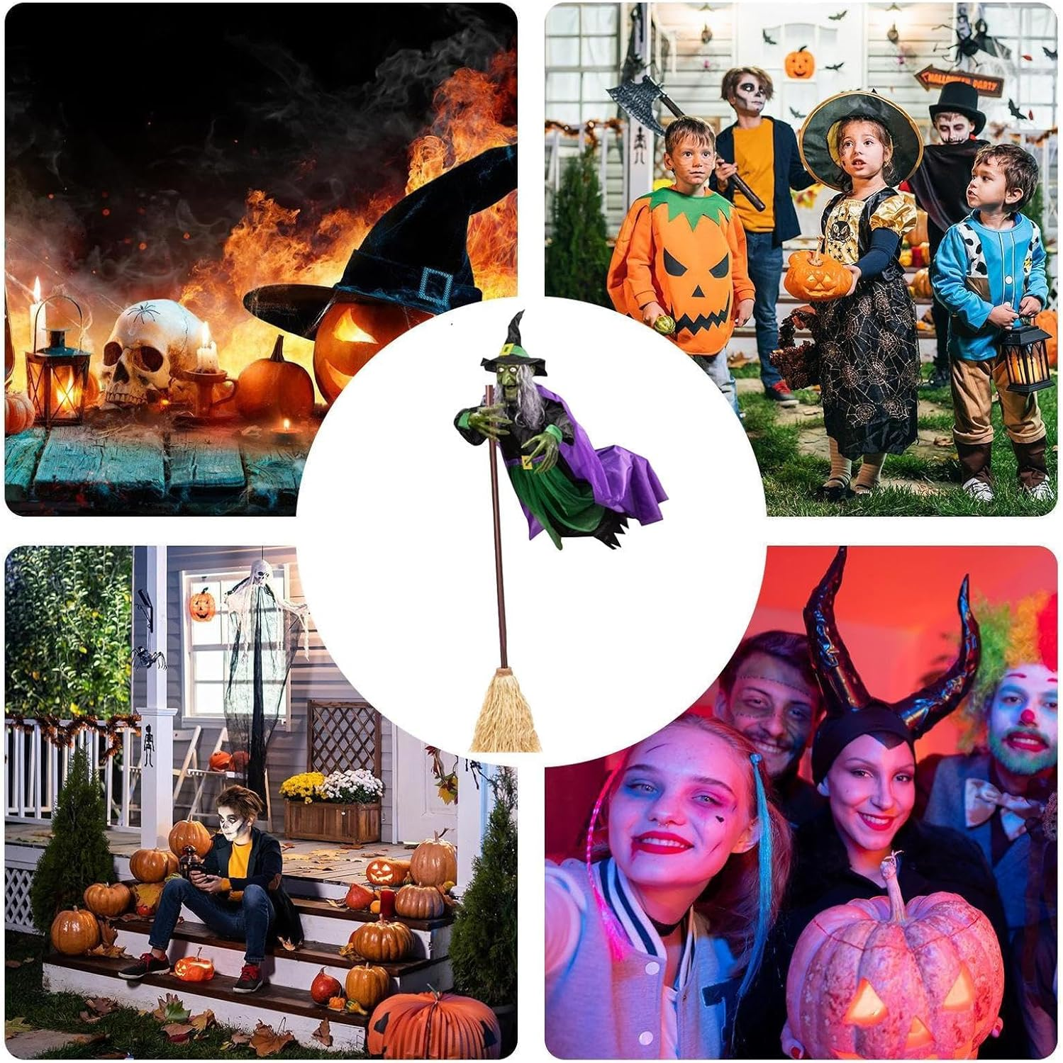 Flying Witch - Realistic Witch Halloween Decorations,6Ft Large Animatronics Halloween Props, Animated Witch Broom for Front Porch Yard Garden - Section B image number 4