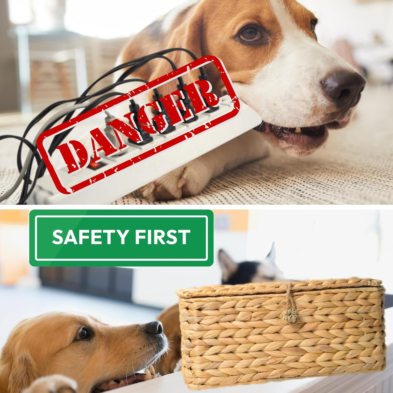 BINH YEN HOME Wicker Cable Management Box with Lid, a Handwoven Water Hyacinth Cords Hider Box for TV, Computer, Router, USB Hub to Hide Cords & Power Strip for Desk, Floor, Office 12.8X5.5X5.5