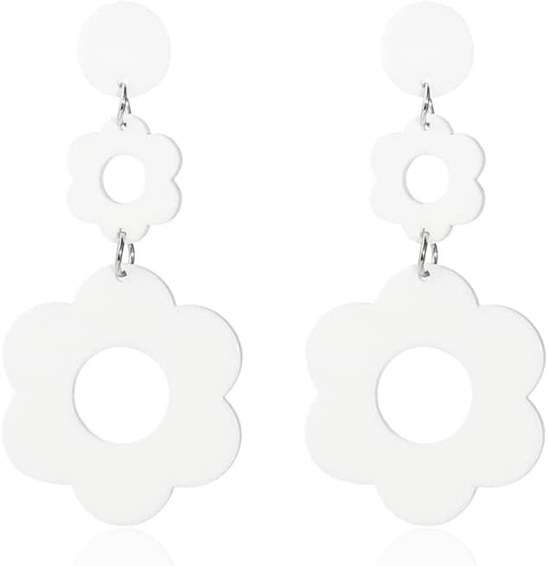 60 70S Big Acrylic Daisy Flower Petal Drop Dangle Earrings Stud Resin Floral for Women Girls Colorful Summer Y2K Holiday Jewelry image number 5