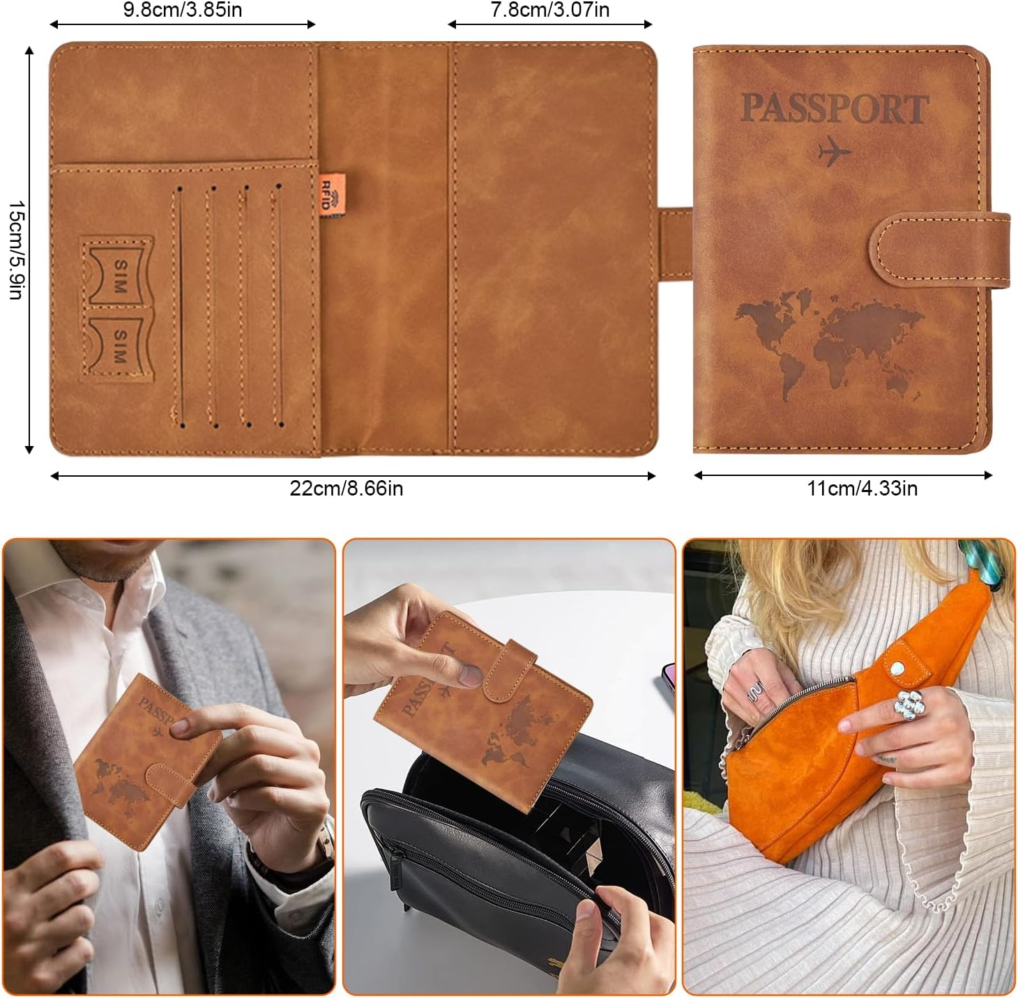 RFID Blocking Passport Cover Wallet Case with Slots for Travel Must Haves Accessories,Cozy Core Travelling Passport Holder for ID, Credit, Business Cards, and Boarding Passes - Camel image number 3