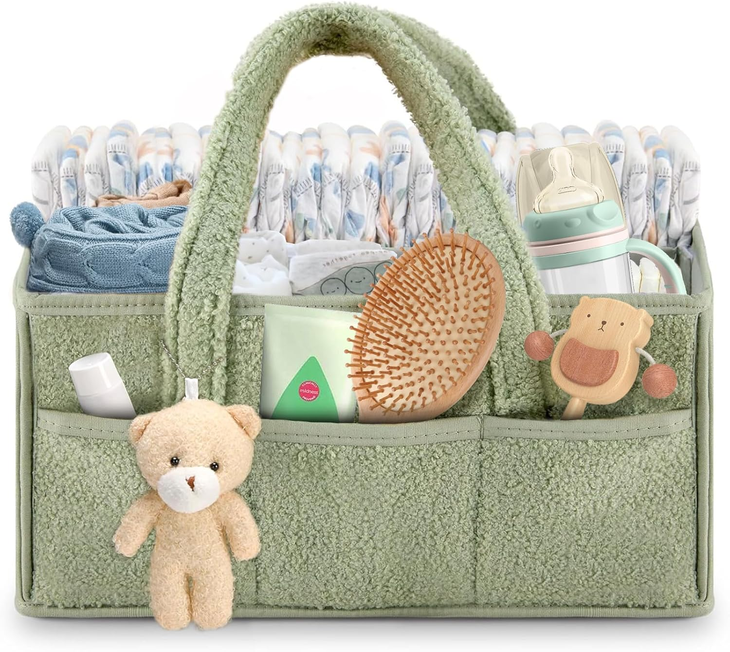 Baby Nappy Caddy Organiser, Large Diaper Caddy Organizer for Wipes and Diapers, Portable Organizer for Changing Table, Car, Travel Pink