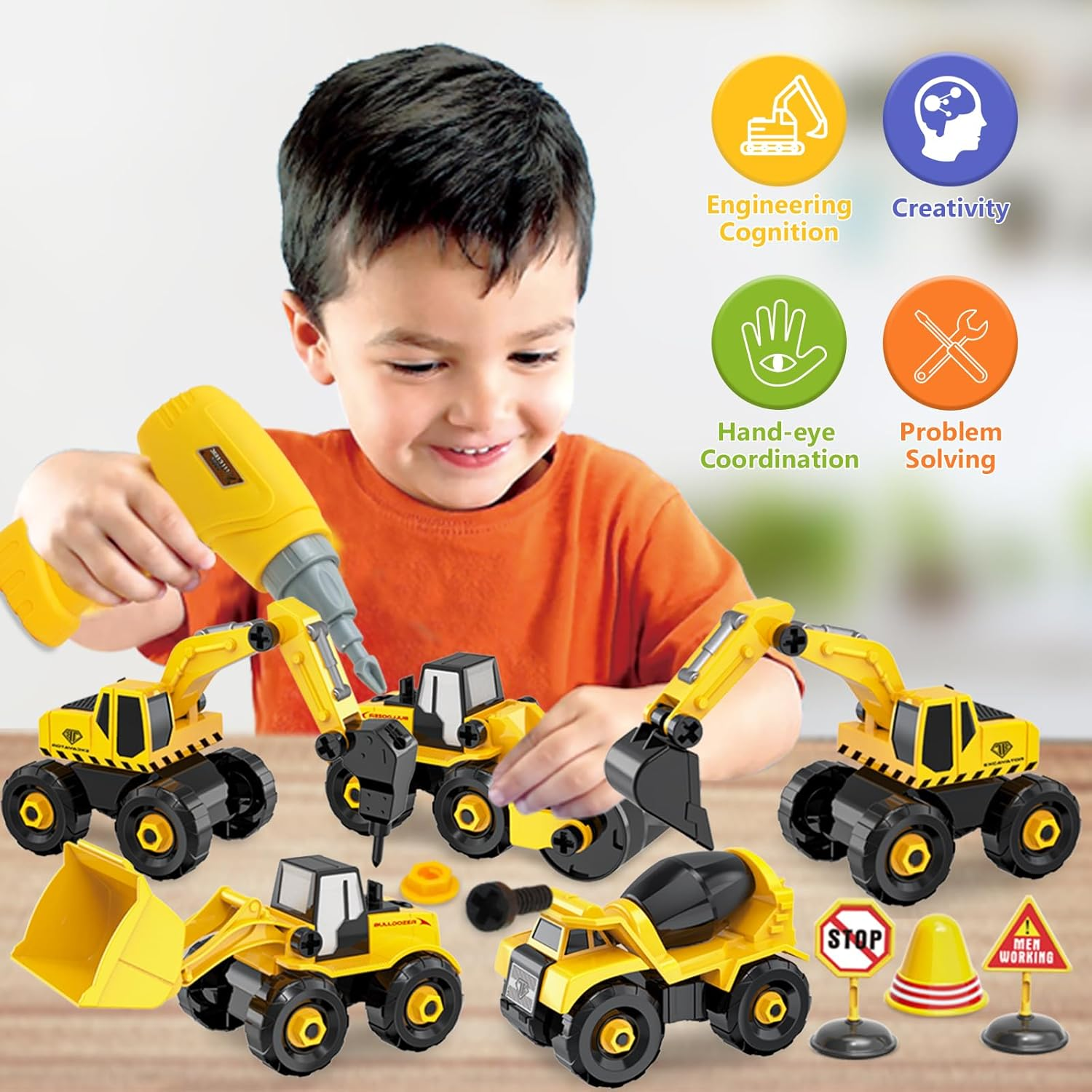 Building & Construction Toys for 3 4 5 Year Old Boys Toy, Kids Take Apart Toy Cars with Excavator Tractor Truck Electric Drill Tool, Educational Stem Toys for Kids Ages 3-5 5-8, Birthday Gifts image number 5