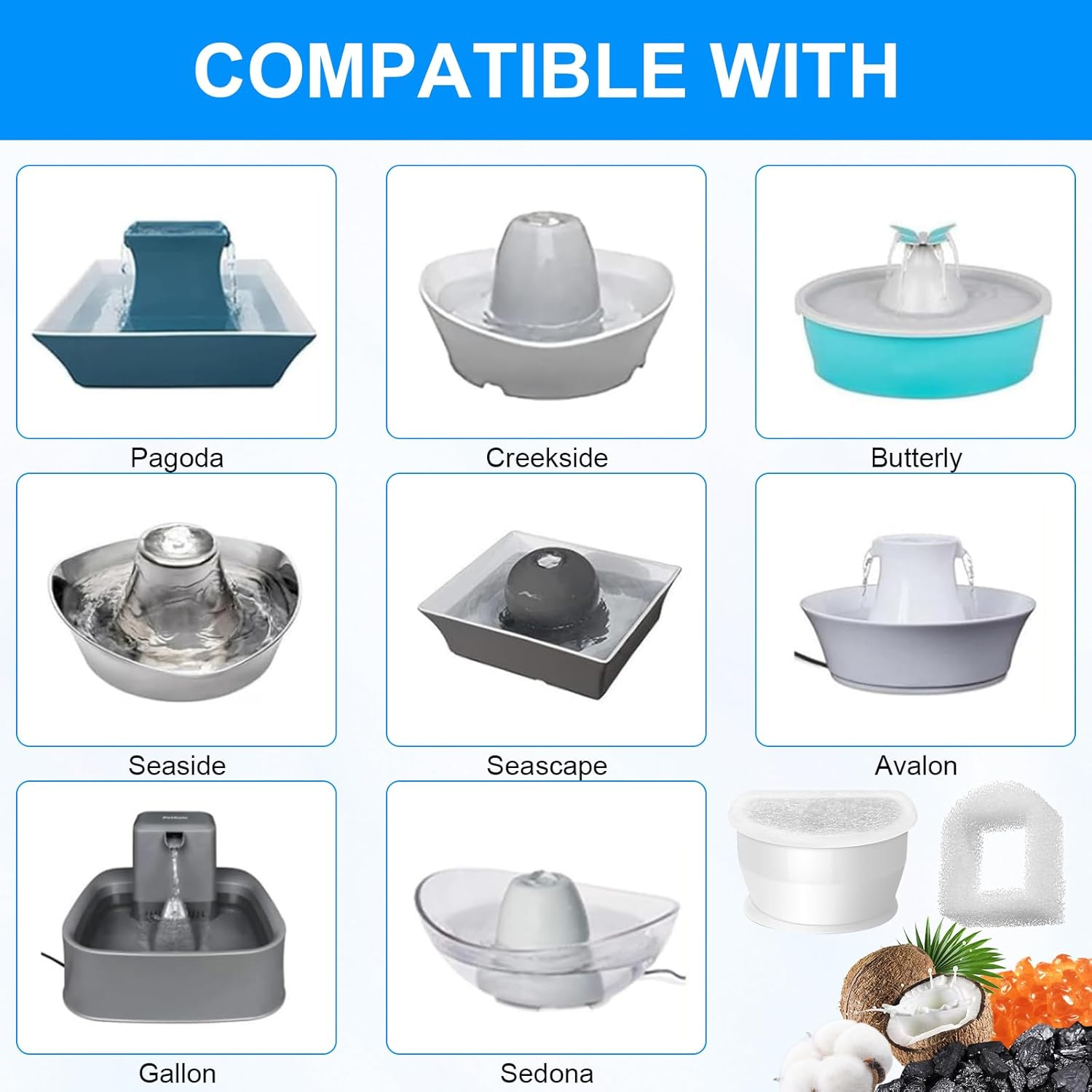 Rigidstone Pack of 8 Filters, Cat Fountain Replacement Carbon Filter Drinkwell Carbon Filter Drinking Fountain Filter for Petsafe Drinkwell Avalon/Pagoda/2 Gallon/Sedona/Seascape Cat Fountain image number 3