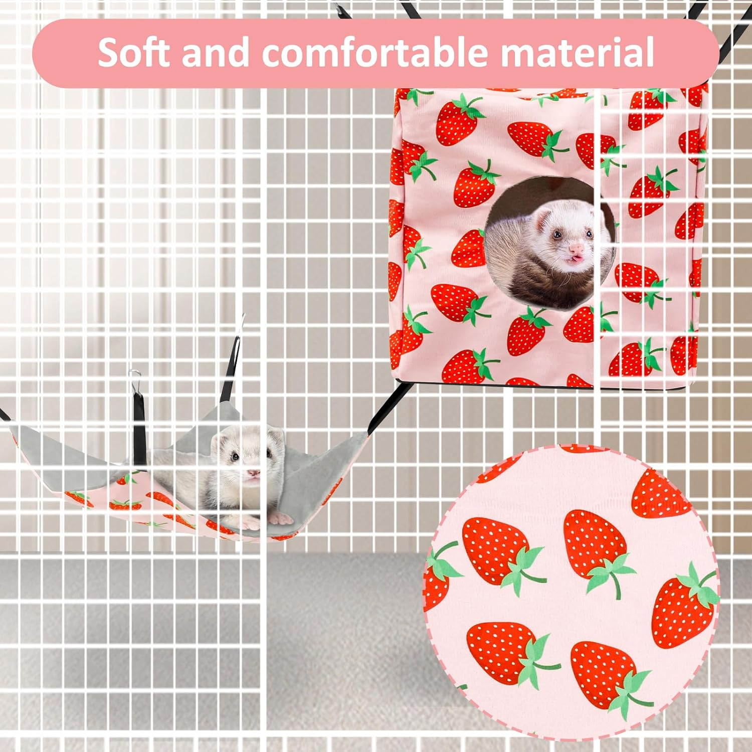 Pack of 4 Hamster Hammocks House, Hanging Swing Small Animals Bed Linen, Washable Rat Cage Accessories, Soft Plush Guinea Pig Bed Toy for Ferrets Rats Guinea Pigs Parrot (Pink) image number 2