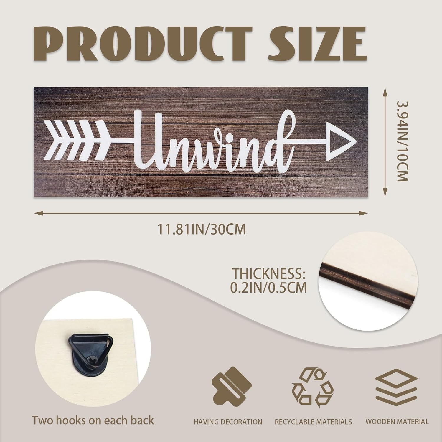 Realand 4 Pieces Bathroom Decor Wall Art, Rustic Farmhouse Bathroom Wall Decor Soak Relax Unwind Breathe Boho Country Vintage Decorative Wooden Signs for Home Spa Laundry Room image number 2