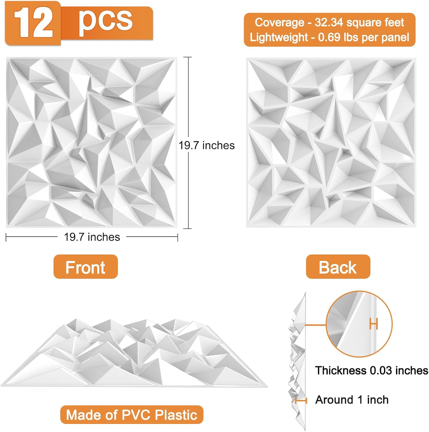 Troystudio Acoustic Sound Diffuser Panels, 19.7 X 19.7 X 1 Inches 12 Pcs White PVC Plastic 3D Wall Panel, Recording Studio Acoustical Treatment Diffusion Panel, Art Decorative Ceiling Tiles image number 6