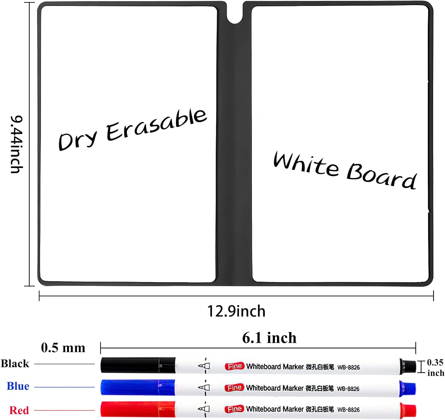 SAYEEC Whiteboard Notebook, Portable Dry Erase Board with 3 Colors Fineliner Pens, Blue PU Cover Erasable Handheld White Board Reusable Drawing Notebook Easel Pad for Meeting, Business, Office, School - Black image number 5