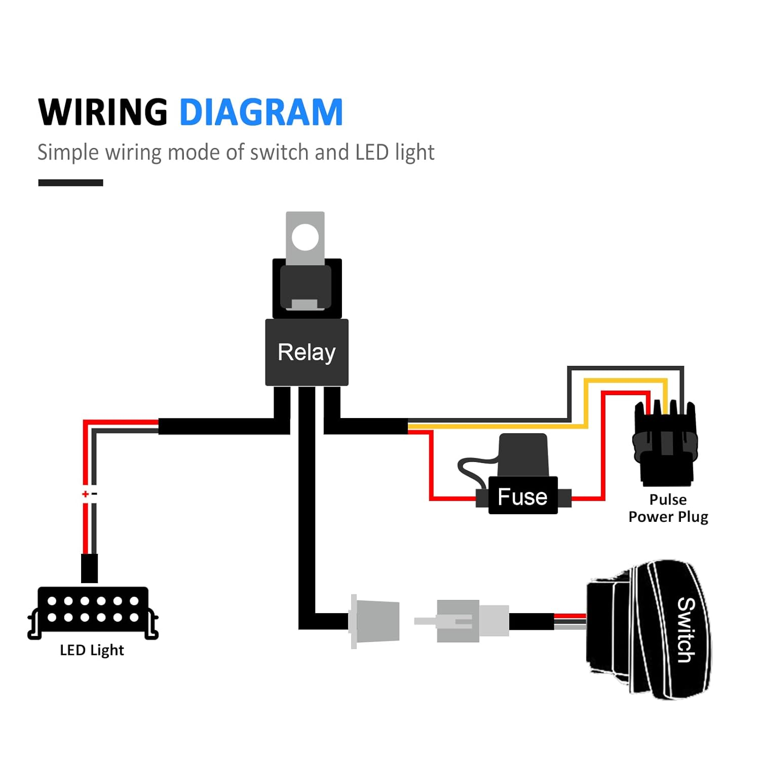 Wsays 12V Plug & Play Rear Lights On/Off Switch 2 Lead Wiring Harness Kit Compatible with Polaris RZR Ranger General 2018-2025 image number 4