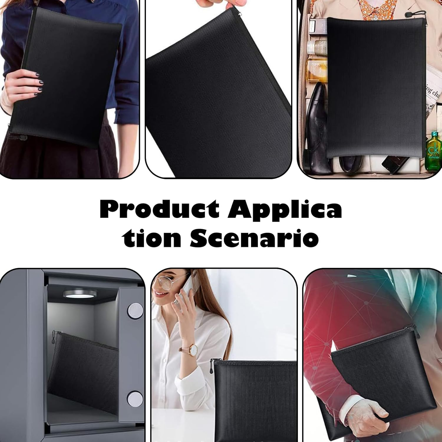 Fireproof Document Bag, Pack of 2 Fireproof Money Bag Waterproof Fireproof Bag 28 X 17 Cm 29 X 20 Cm Fireproof Bag for Documents Passport Bank File Money Valuables image number 5