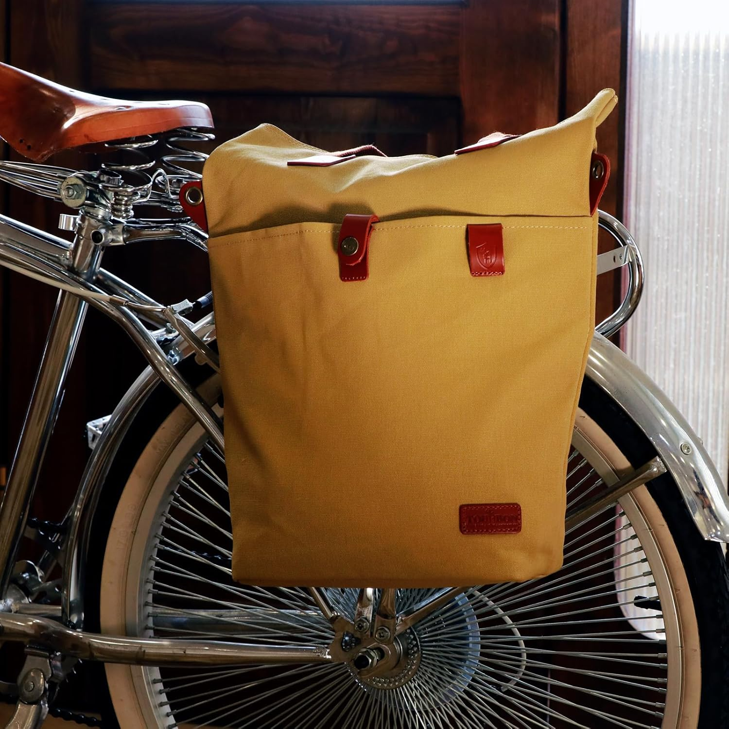 TOURBON Canvas Clip-On Quick-Release Bike Panniers Women'S Shoulder Tote Bag image number 5