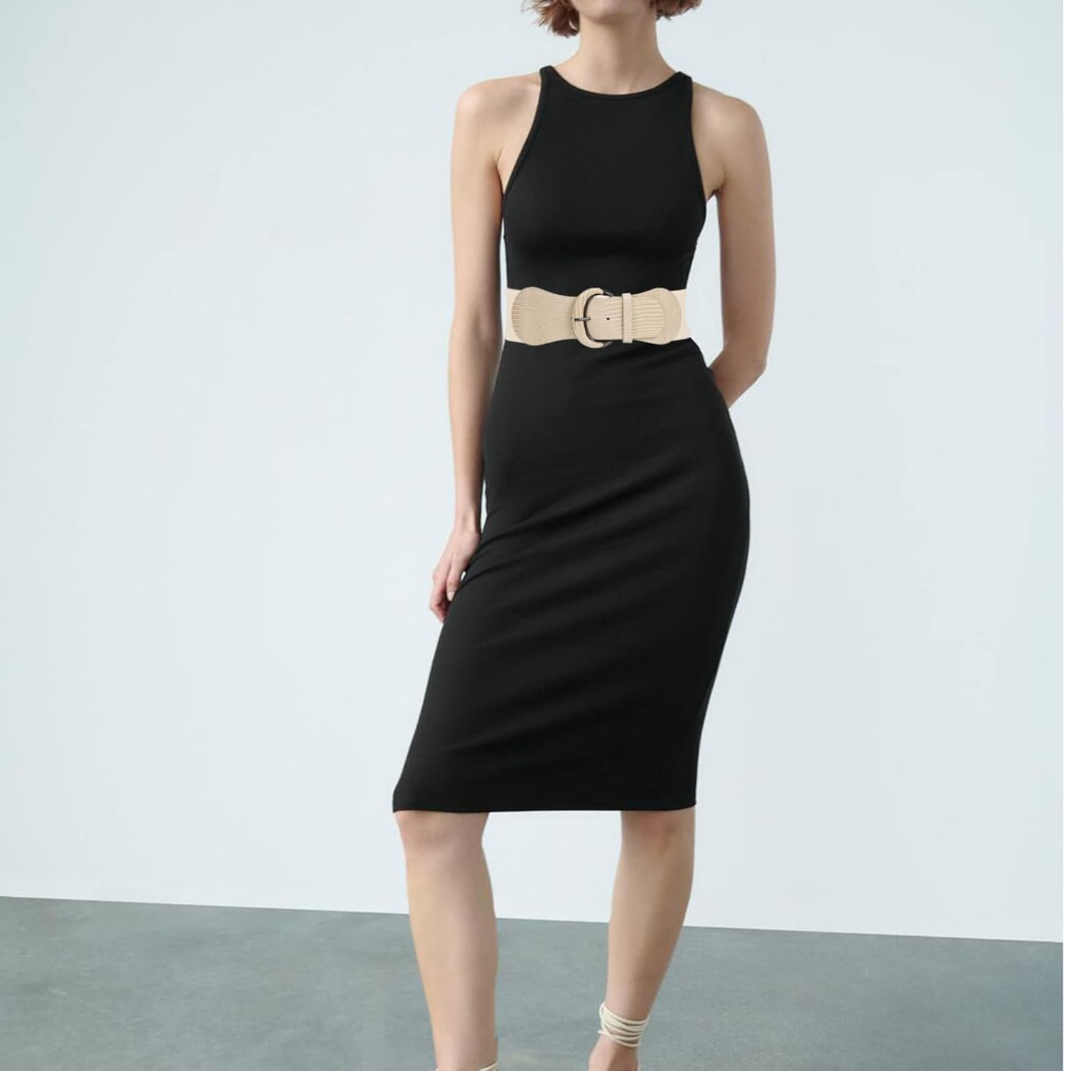 Valleycomfy 3 Pieces Women Elastic Wide Belt for Ladies Dresses,Pu Leather Stretchy Dress Belt,Vintage Wide Belt Waistband