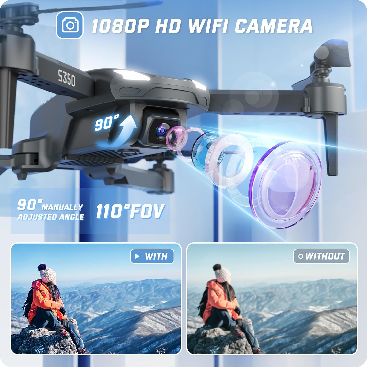 SOTAONE S350 Drone with Camera for Adults, Mini Drones for Kids with 1080P HD FPV Live Video, Remote Control Helicopter Toys Gifts for Boys Girls, Altitude Hold, One Key Start, 3D Flips, 2 Batteries