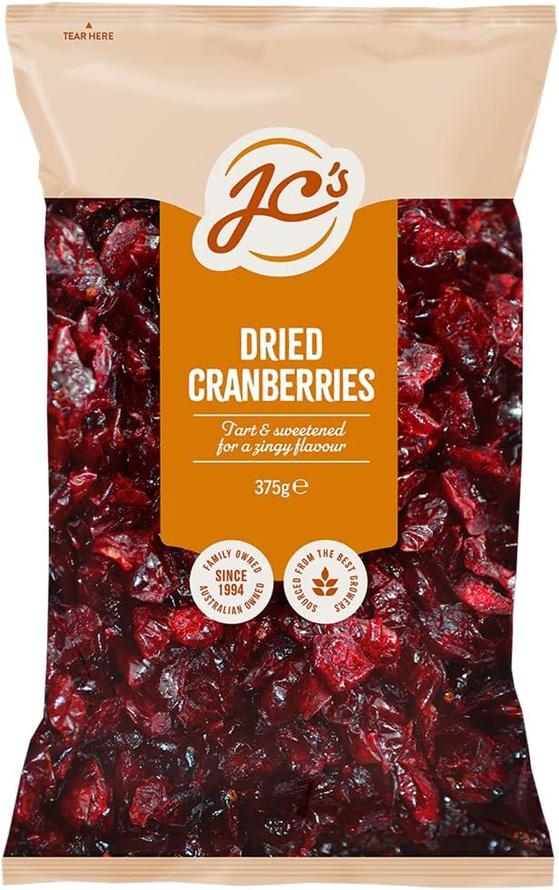 J.C'S Quality Foods Dried Cranberries, Healthy Snacks for Kids & Adults, 375G