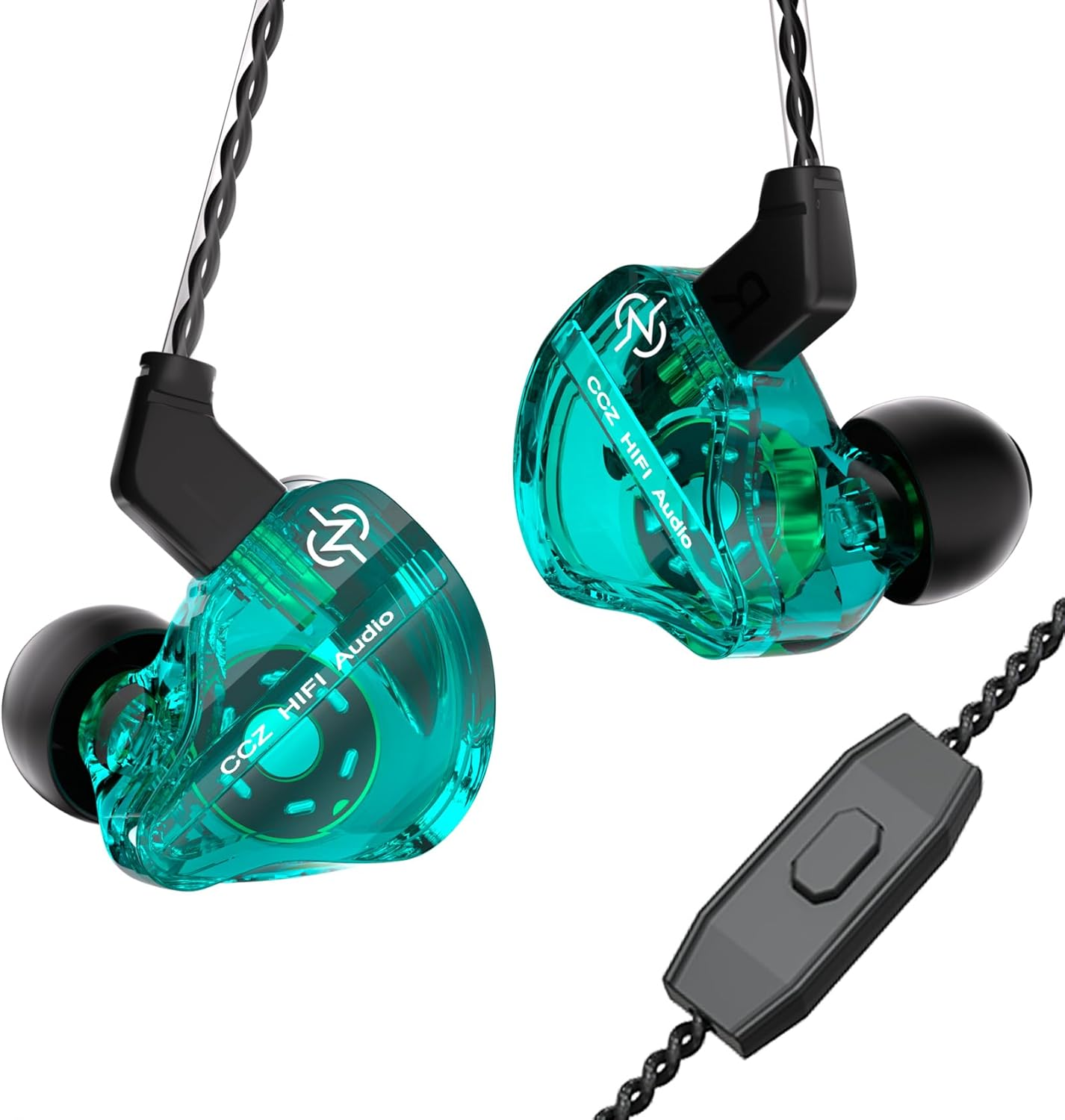 Keephifi CCZ DC01 Pro In-Ear Monitor Headphones, 1DD Bass Hifi IEM Headphones, V-Shape Tuning Wired In-Ear Earphones, Removable 2-Pin Z-OFC Cables for Musicians, Drummers (Green, No Micro)