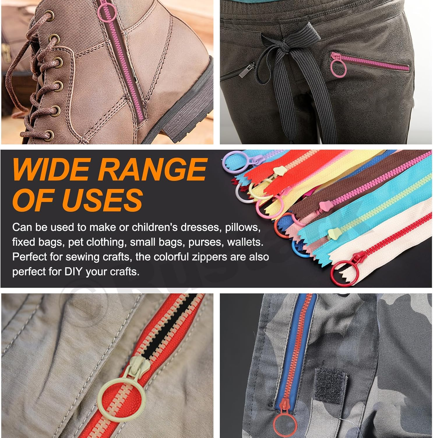 Rustark 12Pcs 6Inch/15Cm 10 Colors Nylon Resin Zipper Assortment Kit with Scissor Ruler Zippers with Lifting Ring Pull Resin Zipper Nylon Plastic Zippers Coil Zipper for DIY Sewing Craft Bags Clothing image number 1