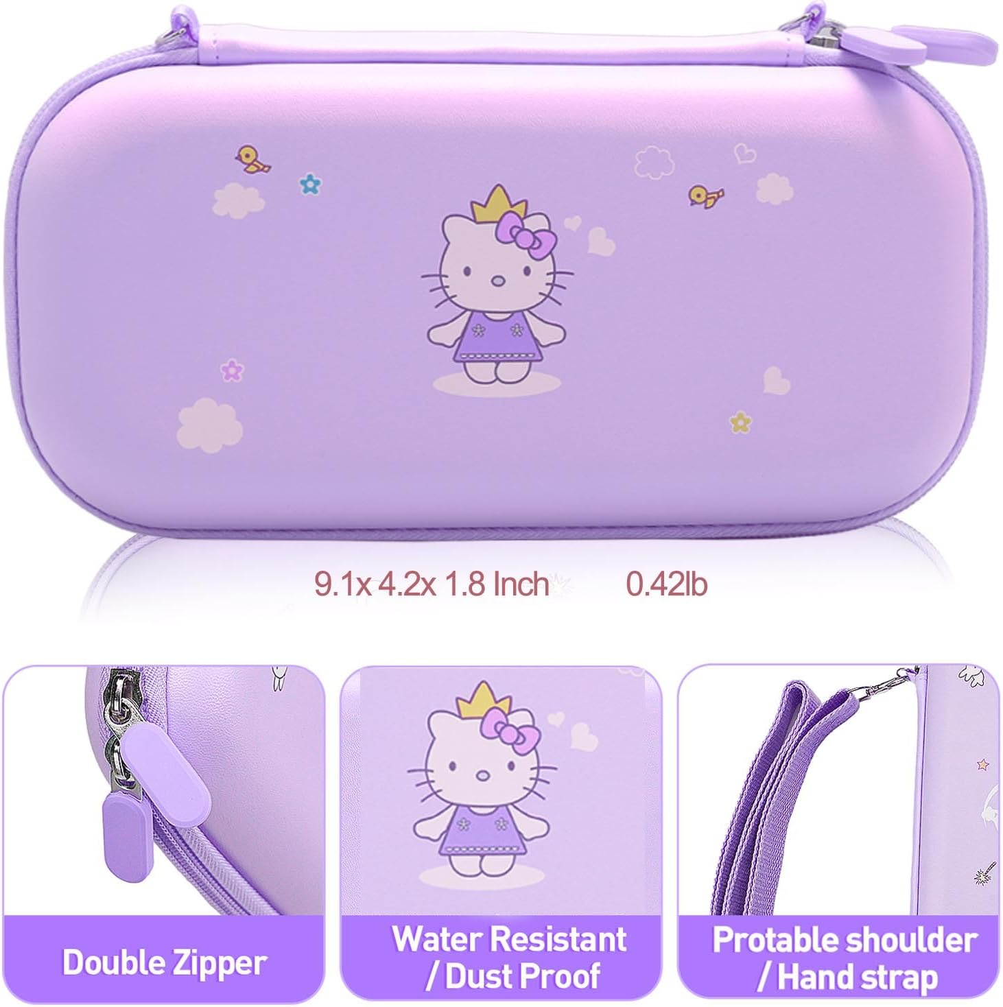 GUTIAL Accessories Bundle for Nintendo Switch Lite - Cute Kawaii NS Lite Accessories Kit for Grils Boys Kids with Carrying Case, Cartoon Cover Case, Screen Protector, Stand - Purple image number 6