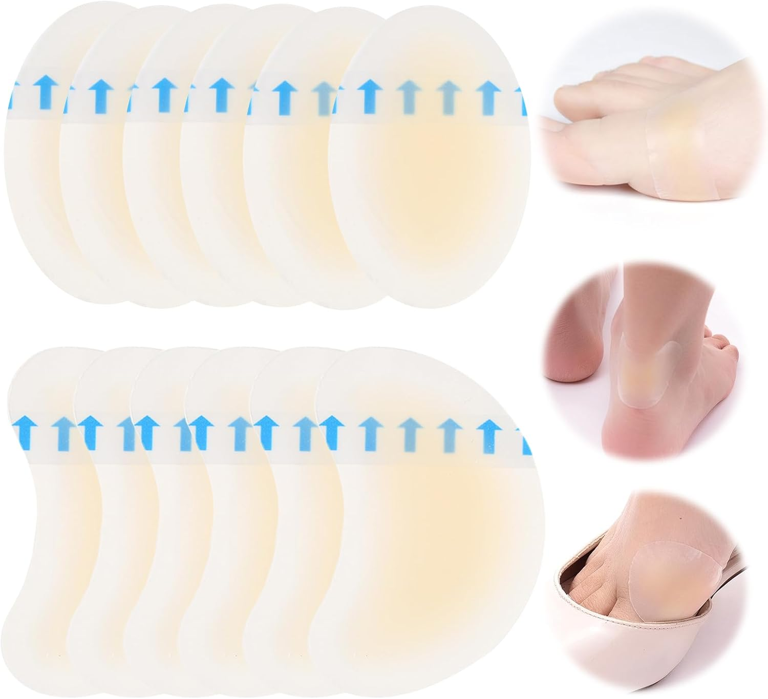 12 Pcs Feet Blister Plasters, Invisible Waterproof Blister Pads for Heel Toes Foot Protect, Hydrocolloid Blister Bandages for Active People Athletes Running Hiking Dancing Daily Wear (2 Styles)