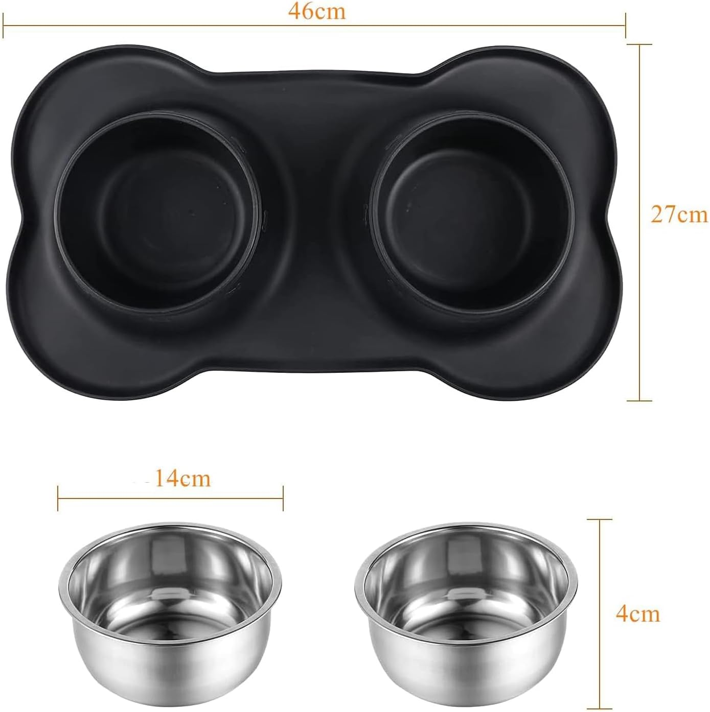 Mumoo Bear Dog Cat Bowls for Food and Water, Upgrade Cat Food Bowls for Indoor Cats, Premium Removable Stainless Steel Double Bowls with Silicone Anti-Slip Pads, Water Bowl for Cats and Dog -Black - Grey image number 5