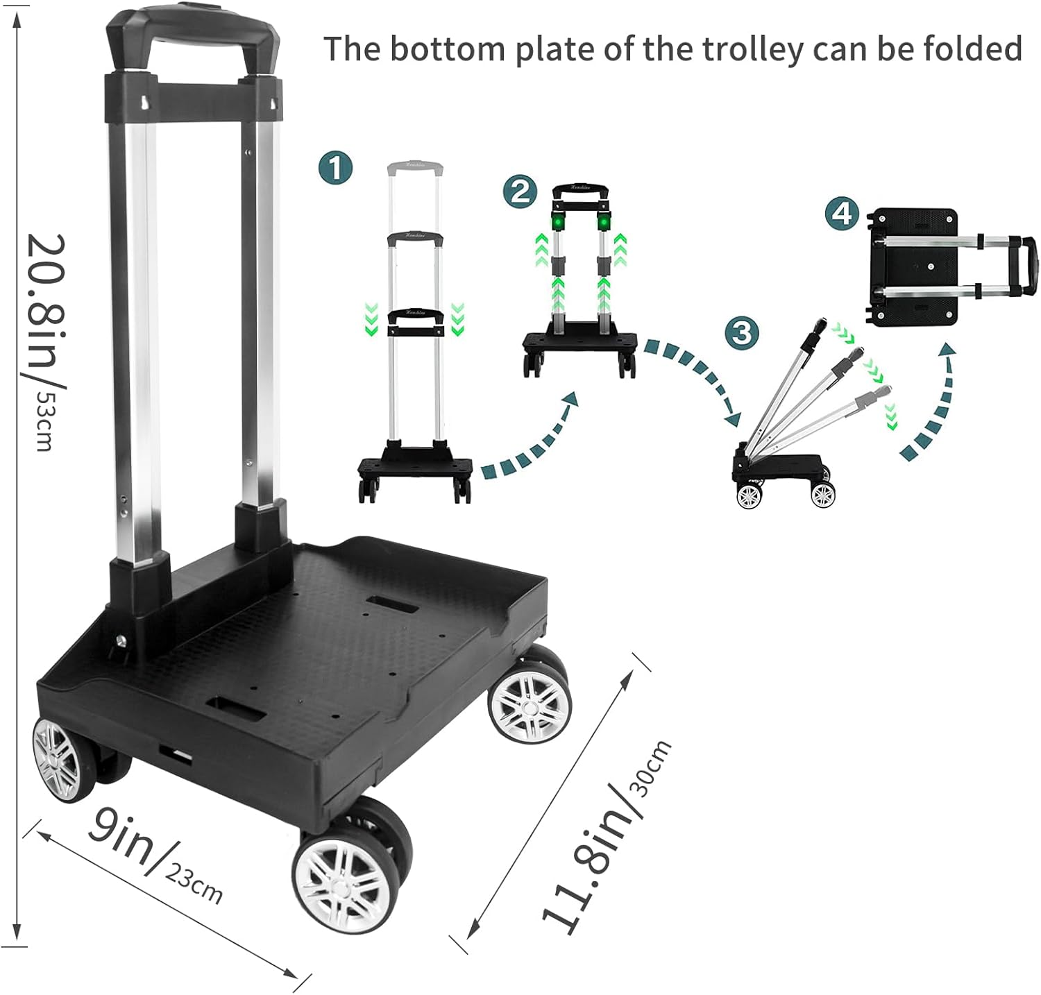 Backpack Trolley Wheeled Cart, Foldable Aluminium Alloy Hand Truck with Edge Guard Base, 4 Spinner Wheels, Luggage Cart with Luggage Strap for Teenagers, Adults, School,Luggage Trolley for Travel image number 1