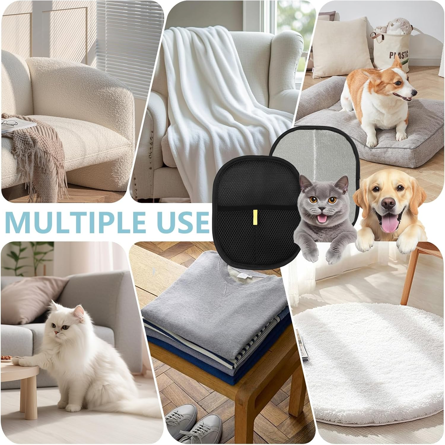 2 Pcs Pets Hair Remover, Larger Electrostatic Pet Hair Removers Cat & Dog Grooming Gloves Reusable Washable Highly Effective Lint Roller for Furniture Car Seats Clothes Carpet Curtain Couch image number 3