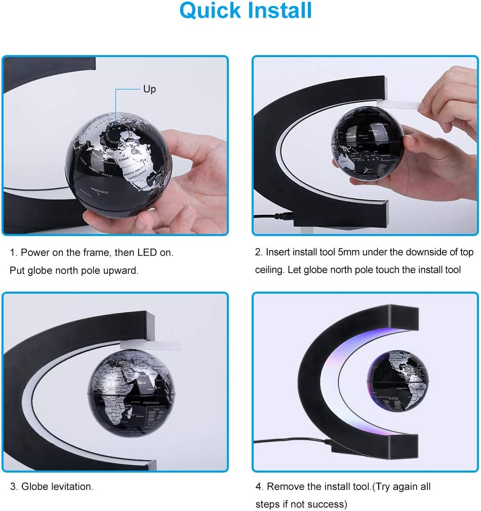 MOKOQI Magnetic Levitating Globe with LED Light, Cool Tech Gift for Men Father Boys, Birthday Gifts for Kids, Floating Globes World Desk Gadget Decor in Office Home/Display Frame Stand image number 2