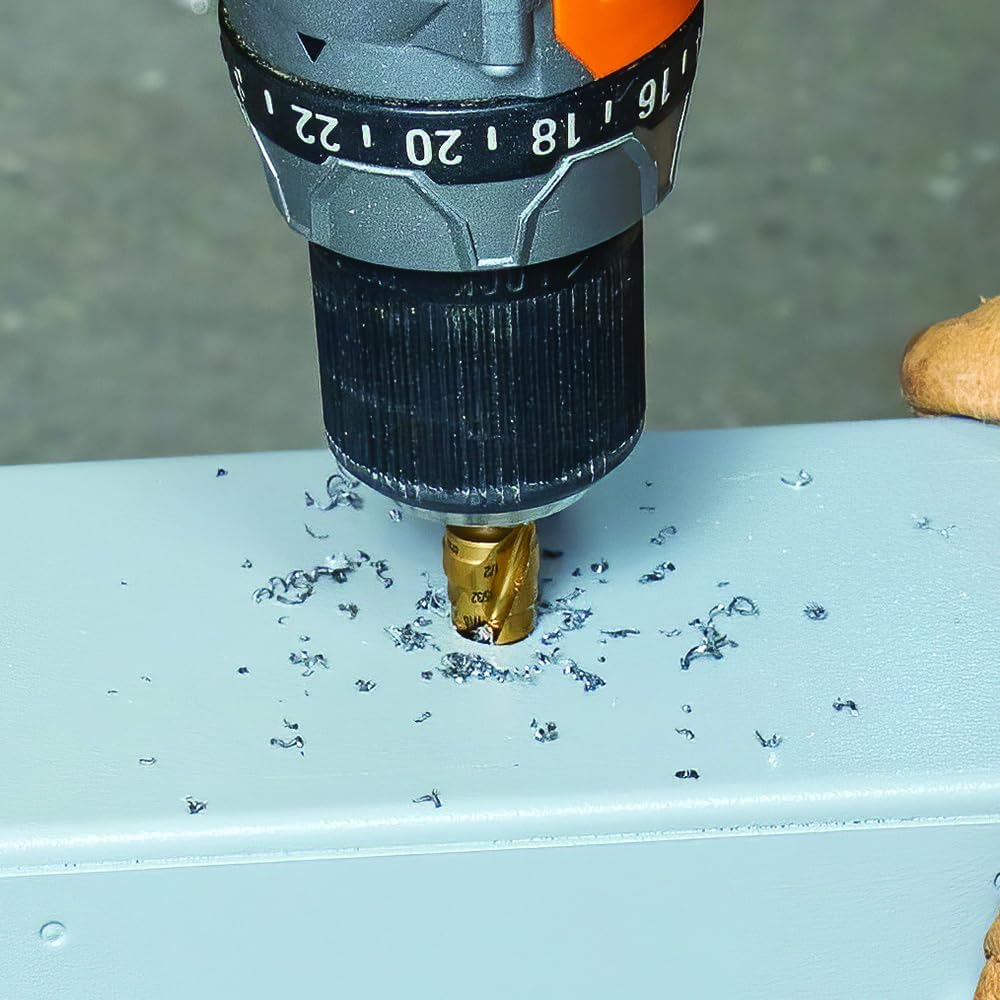 Klein Tools 25964 Step Drill Bit, 1/8 to 1/2-Inch, Spiral Double-Fluted, Cuts Thin Metal, Plastic, Aluminum, Wood, 1/4-Inch Hex Shank, VACO image number 1