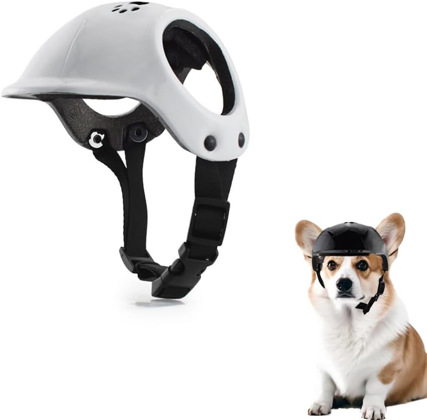Dog Helmets for Small Dogs with Ear Holes, Hard Pet Dog Hat for Puppy, Windproof Doggies Motorcycle Helmets for Outdoor Riding Hiking Cycling,Motorcycle/Bike Hat for Cat (Black)