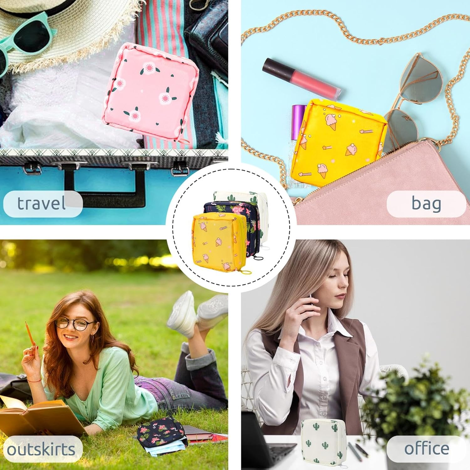 KALIONE 4Pcs Sanitary Napkin Pad Pouch, Period Bag Period Pouch,Tampon Storage Pouch, Portable Reusable Menstrual Pads Bags for Women Teen Girls, Tampons Holder, Pad Bag, Feminine Care - Set E (4Pcs) image number 3