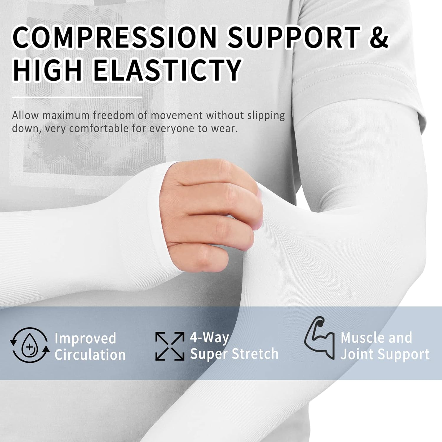 3 Pairs UV Protection Cooling Icy Arm Sleeves, Arm Warmers for Men Women Sports Sun Sleeves with Thumb Hole for Driving, Golfing, Fishing, Cycling, Hiking, Exercising image number 1