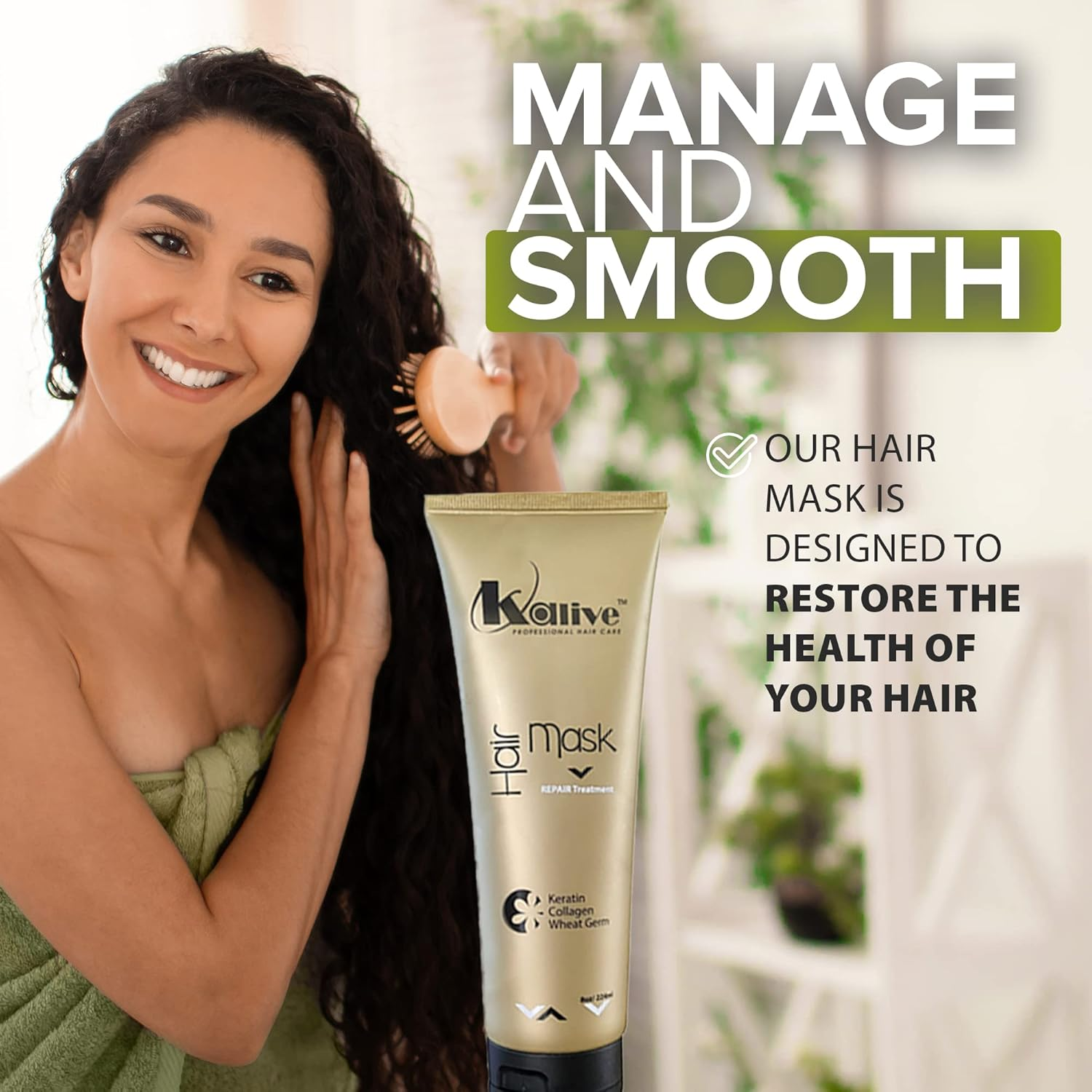 Kalive 2Style Hair Mask 8 Oz Repair & Hydrate, Deep Moisturizer, Made with Keratin, Collagen, and Wheat Germ image number 6