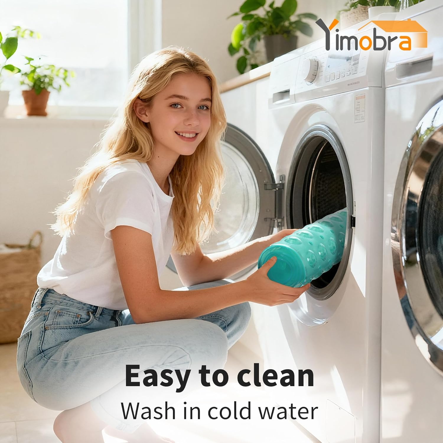 Yimobra Non Slip Bathtub Mat 40 X 16 Inch, Extra Long Shower Mat with Drain Holes, Machine Washable Baby Bath Mats, Strong Suction Cups for Bathroom Floor, Clear Green - 1, Beige image number 5