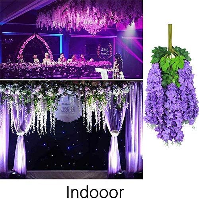 12Pcs Artificial Wisteria Flowers Purple 3.6 Feet/Piece Dense Artificial Wisteria Vine Ratta Hanging Garland Silk Flowers String Home Party Wedding Decor