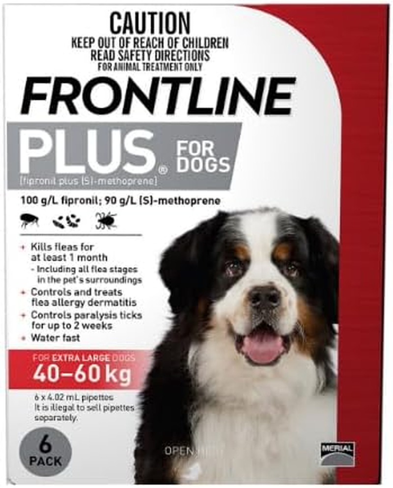 FRONTLINEPLUS for Extra Large Dogs 40 to 60Kg Red 6 Pipettes