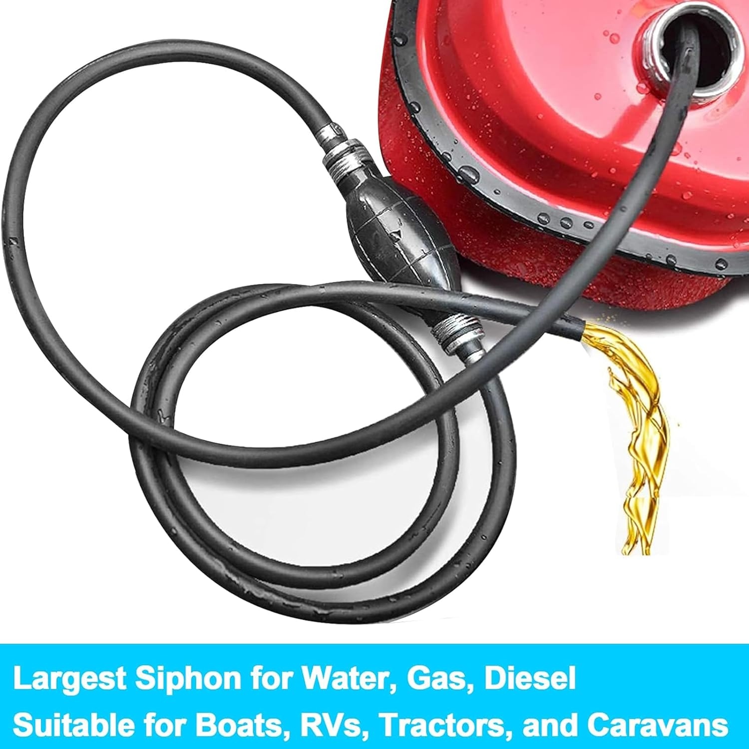 Universal 3/8 Inch Nylon Braided Fuel Line Assembly with Primer Bulb, 6FT Marine Outboard Boat Motor Hose, Steel Clamps for Rvs image number 3