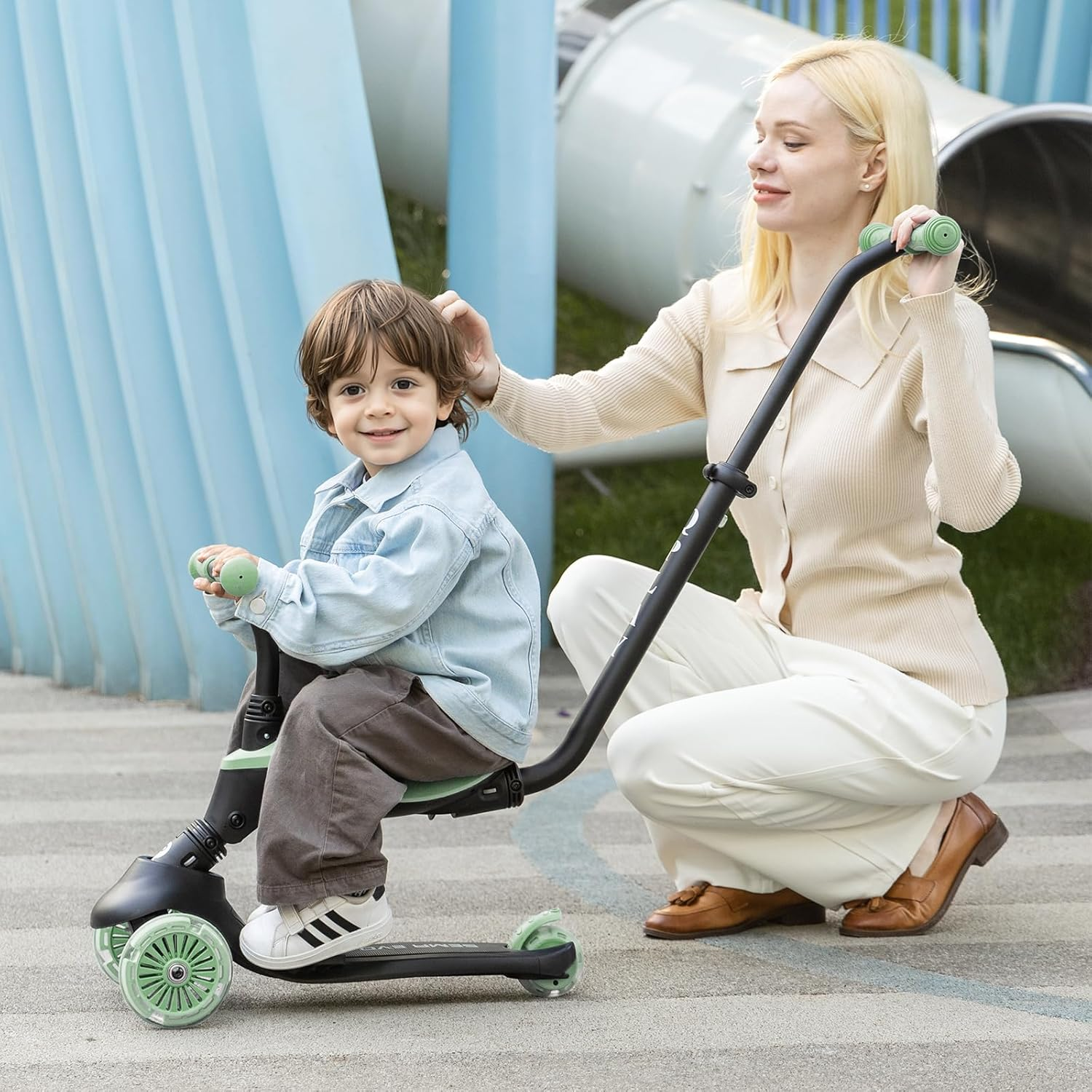 Kids Kick Scooter Ages 1 to 6 | up to 110 Lbs | 3 Wheel Scooter with Adjustable Push Handle Height,Lights on Deck & Wheels,Toddler Ages 2 to 5 Boys & Girls Gifts Ride-On Toys image number 3