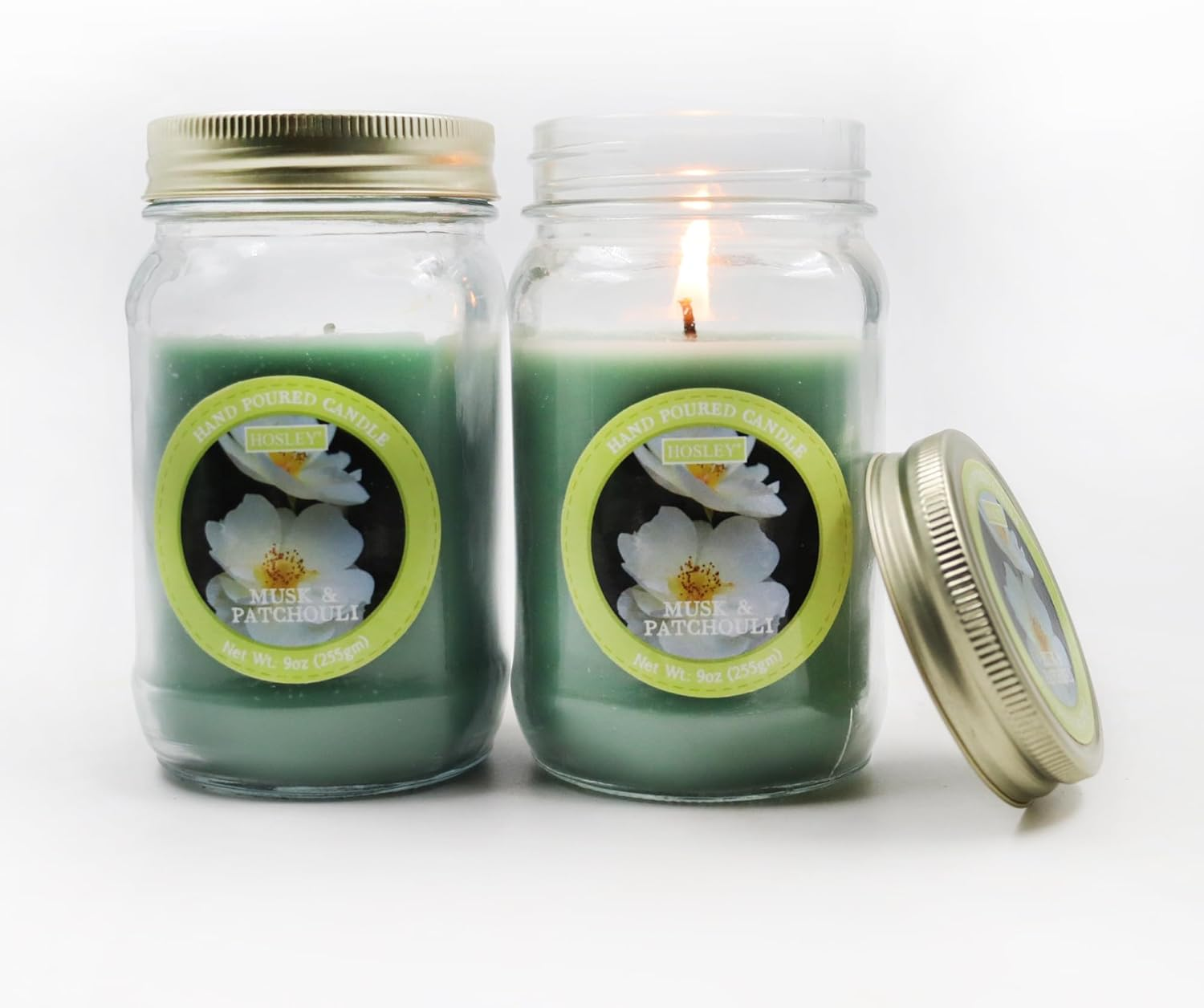 Hosley&reg; 9Oz Musk & Patchouli Scented Classic Clear Fragrance Jar Candle Large Jar Single Wick Candle, over 55 Hours of Burn Time (Pack of 2) image number 4