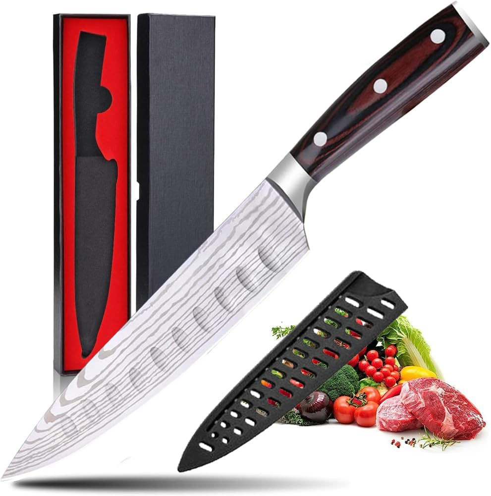 Chef Knife 8 Inch Kitchen Knife Ultra Sharp Home Cook Knife 5Cr15Mov Chefs Knife Ergonomic Pakkawood Handle Knives Choice & Kitchen Gadgets image number 2