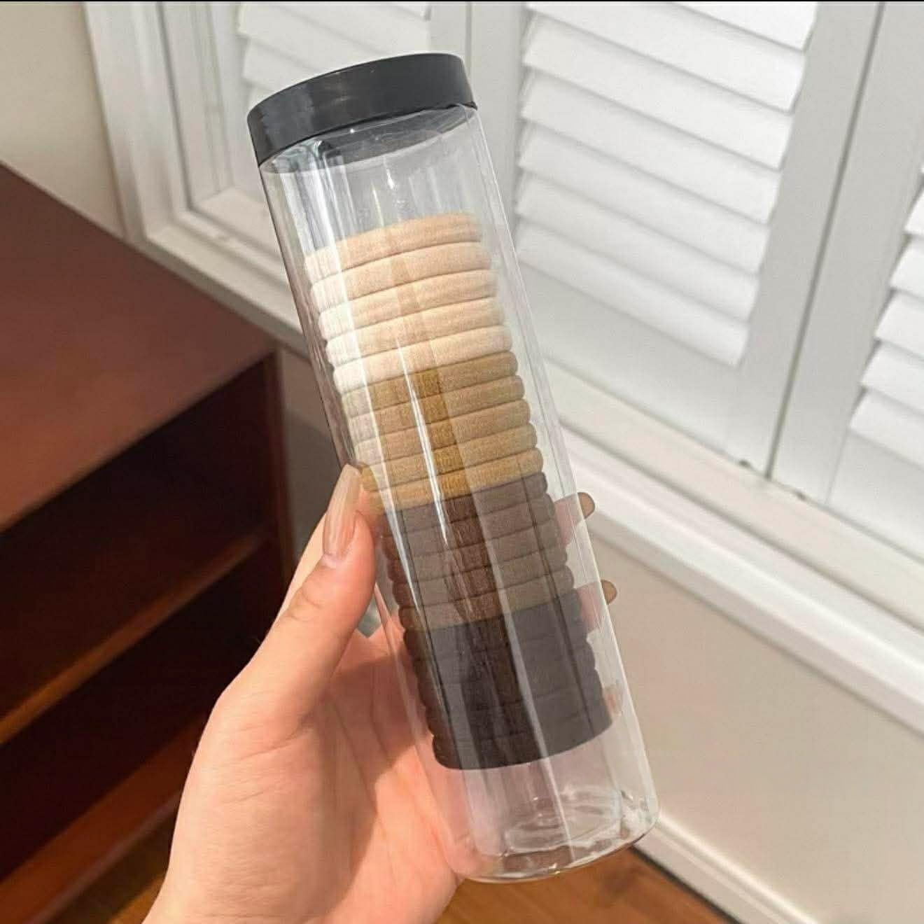 36Pcs/5Cm High Elastic Hair Ties, Multi-Colour Hair Bands Mixed with Storage Jars,Ponytail Holderes with Storage Jar,Soft & High Elastic Hair Bands, High Ponytail Holder (Brown #2)